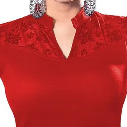 Abhi Women Floral Mandarin Collar Short Sleeves Styled Back Crop Top image 2