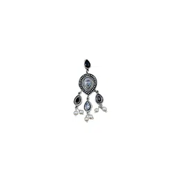 NAMAN ARTS Silver-Plated Artificial Stones and Beads Oxidised Contemporary Drop Earrings image 4