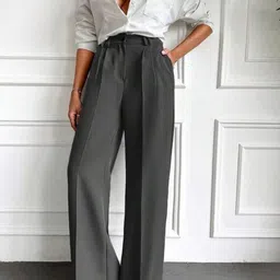 COVZ Women Smart Straight Fit High-Rise Easy Wash Pleated Trousers-picture-27