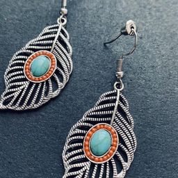 EL REGALO Artificial Stone Studded Feather Shaped Drop Earrings-picture-21