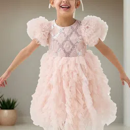 Juniors by Babyshop Girls Embellished Ruffles Fit and Flare Knee Length Dress-image-47