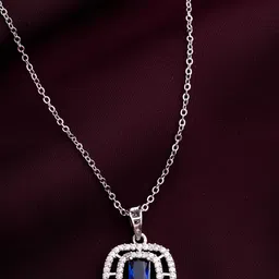 STYOLLO Silver-Plated Artificial Stones Studded Square Shaped Pendant With Chain-picture-22
