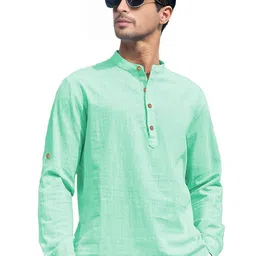 Navkanj Band Collar Roll-Up Sleeves Cotton Straight Short Kurta-picture-12