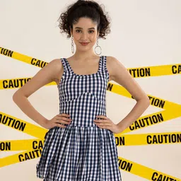 BAESD Checked Satin Fit & Flare Mini Dress image 4