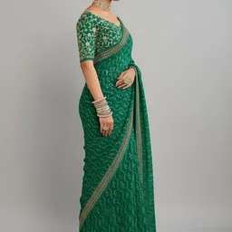 Monamaar Embellished Zari Poly Georgette Heavy Work Bandhani Saree image 3