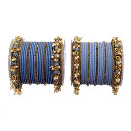 ZULKA Set Of 42 Cubic Zirconia-Studded & Pearls Beaded Linked Bangles-picture-19