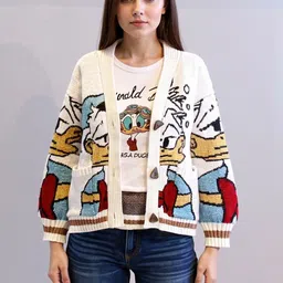 here&now Here & Now Off White Acrylic V-Neck Women Sweater-picture-14