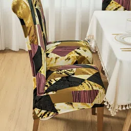 HOKIPO Burgundy Colored & Black Printed Suitable Chair Covers image 4