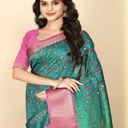 SSHAGUN LIFESTYLE Ethnic Motifs Printed Zari Silk Cotton Saree-picture-37