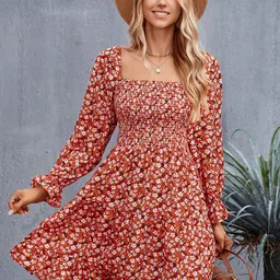 Honky Tonky Women Floral Printed Crepe Fit & Flare Dress-image-80