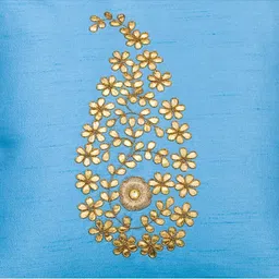 RoyalDeco Blue & Gold-Toned Set of 2 Embroidered Square Cushion Covers image 4