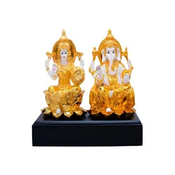 Craftlayout Gold-Toned God & Goddess Lakshmi & Ganesha Religious Idol Showpiece image 4