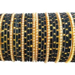 Qufrozy Set Of 10 Black Glass Artificial Stones Bangle image 3