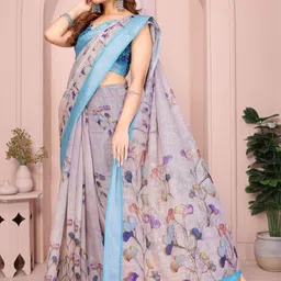 GAYATRI PATEL Floral Pure Linen Saree image 2