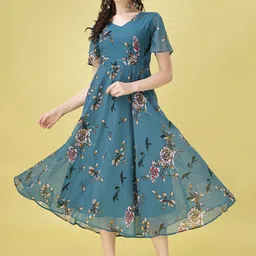 BAESD Floral Printed Georgette Fit & Flare Midi Dress-picture-36