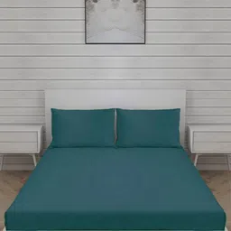 Trance Home Linen Teal Cotton 300 TC Fitted King Bedsheet Set- 1.98 m x 1.82 m image 4