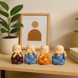 tarnes Set of 4 Cute Monk Figurines Decorative Showpiece - 5 cm image 1