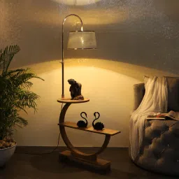 sapphire Claude White Iron Shade Shelf Floor Lamp With Wood Base image 2