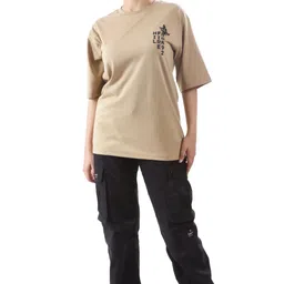 hilfire region Women Typography Round Neck Cotton Blend Beige T-Shirt image 4