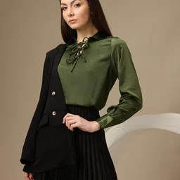 Chemistry Bow Tie-Up Detail Shirt Style Top-image-45