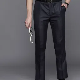 Raymond Men Textured Slim Fit Flat Front Formal Trousers-image-80