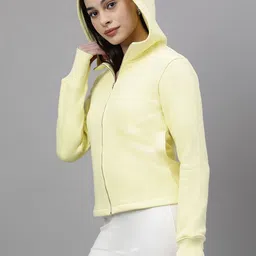 Xpose Women Solid Hood Fleece Front-Open Sweatshirt-image-1