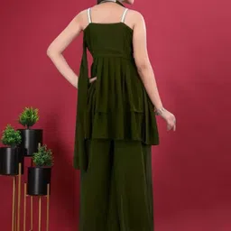 PARROT CREATION Women Embroidered Regular Sequinned Kurti with Palazzos & With Dupatta image 2