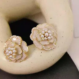 GOLDIWALA Gold-Plated Artificial Beaded Korean Floral Shaped Studs image 5