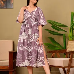 DSS FASHION Tropical Print Kimono Sleeve Kaftan Midi Dress-picture-13
