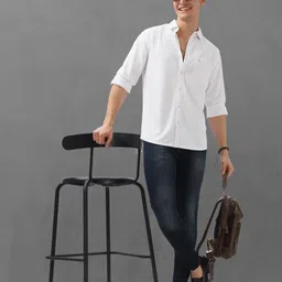 BULLMER Men Spread Collar Textured Cotton Casual Shirt-image-75