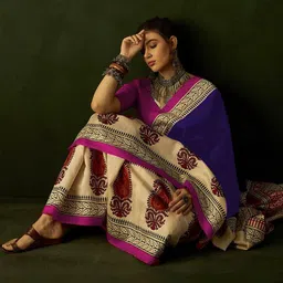 KALINI Colourblocked Designer Block Print Saree image 5