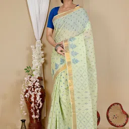 PuJoy Woven Design Pure Cotton Taant Saree-image-37