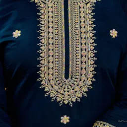 CaniBani Women Floral Embroidered Regular Thread Work Chanderi Silk Kurta with Trousers & With Dupatta image 2