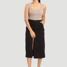 Bene Kleed Pure Cotton Straight Skirt With Front Slit image 3