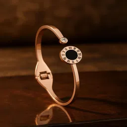 Jewelz Rose Gold-Plated Crystal Studded Roman Dial Bangle-Style Bracelet-picture-15