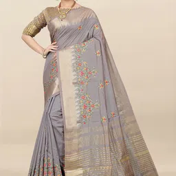 DIVASTRI Ethnic Motifs Zari Silk Cotton Banarasi Saree-picture-30