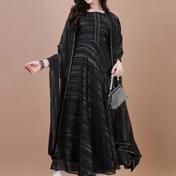 PMD Fashion Women Bandhani Striped Regular Gotta Patti Silk Georgette Kurta With Dupatta-image-73