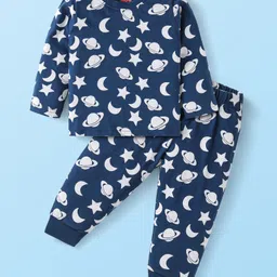 Babyhug Single Jersey Full Sleeves Night Suit Stars Print - Navy Blue-image-49