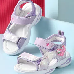 Cute Walk by Babyhug Velcro Closure Sandals with Heart Applique - Purple-picture-36