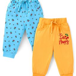Doodle Poodle Single Jersey Knit Full Length Lounge Pants With Text & Cherries Print Pack Of 2 - Blue & Yellow-picture-43