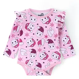 Doodle Poodle 100% Cotton Knit Full Sleeves With Frill & Cartoon Printed Onesies - Pink-picture-13