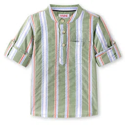 Babyhug Cotton Woven Full Sleeves Mandarin Collar Kurta Type Shirt with Stripes - Olive Green-picture-30