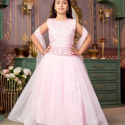 Aarika Net Sleeveless Mirror Work Embelished & Embroidered Lehenga Choli With Dupatta - Pink-picture-33