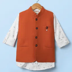 Dapper Dudes Full Sleeves Abstract Printed Shirt With Textured Waistcoat - Brown-picture-13