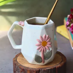 WEAVING HOMES Set of 1 Dahlia Mug With beautiful White Color Drinkware Mug 350 ml-picture-27