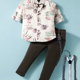 Dapper Dudes Full Sleeves Paint Stripes Printed Shirt Pant With Suspender & Bow Set - Cream-image-67