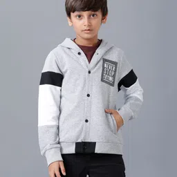 Under Fourteen Only Full Sleeves Never Stop Trying Text Sequins Embellished Hooded Light Winter Jacket - Grey Melange-picture-21