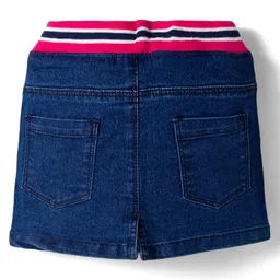 Babyhug Denim Mid Thigh Ribbed Waist Washed Skirt With Bow Applique - Navy Blue image 2