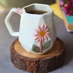 WEAVING HOMES Set of 1 Dahlia Mug With beautiful White Color Drinkware Mug 350 ml image 2