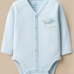 I Bears Interlock knit Full Sleeves Onesies With Leggings & Animal Print - Light Blue image 2
